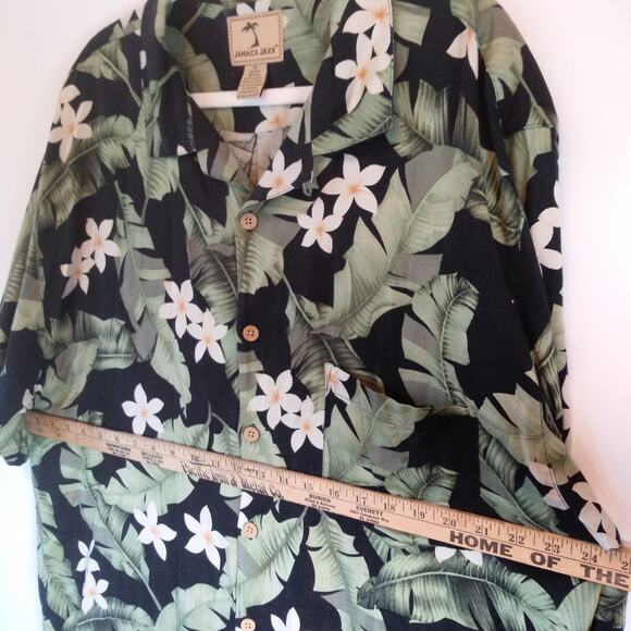 Jamaica Jaxx Silk Hawaiian Shirt Mens XL Black Palm Floral Tropical Resort Beach - Picture 11 of 12